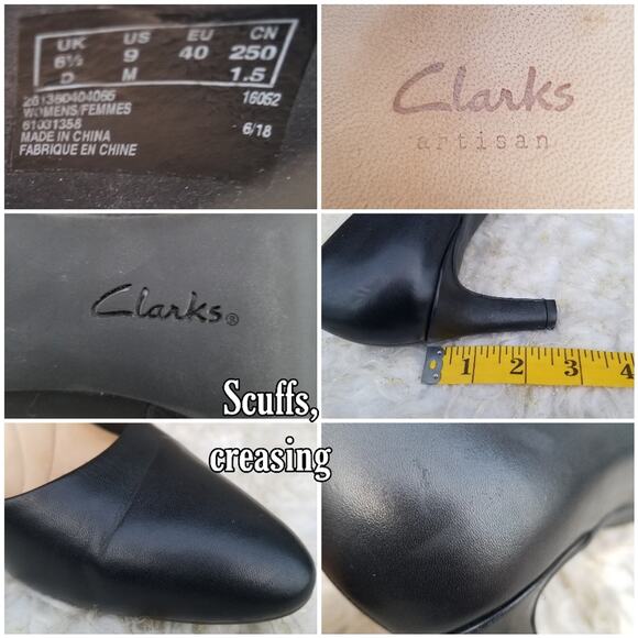 Black Leather Work Pumps Clarks Artisan Calla Rose Size 9 Comfort Cushion Heels - Picture 7 of 14